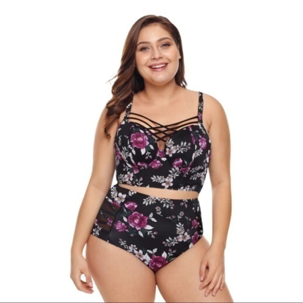 High Waist 2 Piece Swimsuit Bikini Black F…